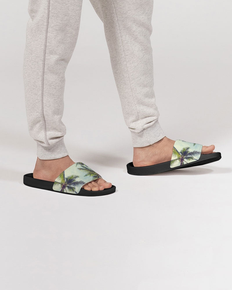 Palm Tree Tropical Men Slides Sandals, Designer Shoe Boys Flat Wedge Slippers Vegan Casual Flip Flops Slip On Starcove Fashion