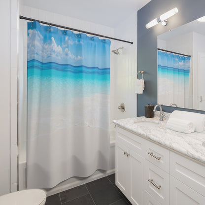 Beach Shower Curtain, Tropical Coastal Ocean Sea Fabric Unique Bath Bathroom Decor Cool Housewarming Home Gift 71" x 74"