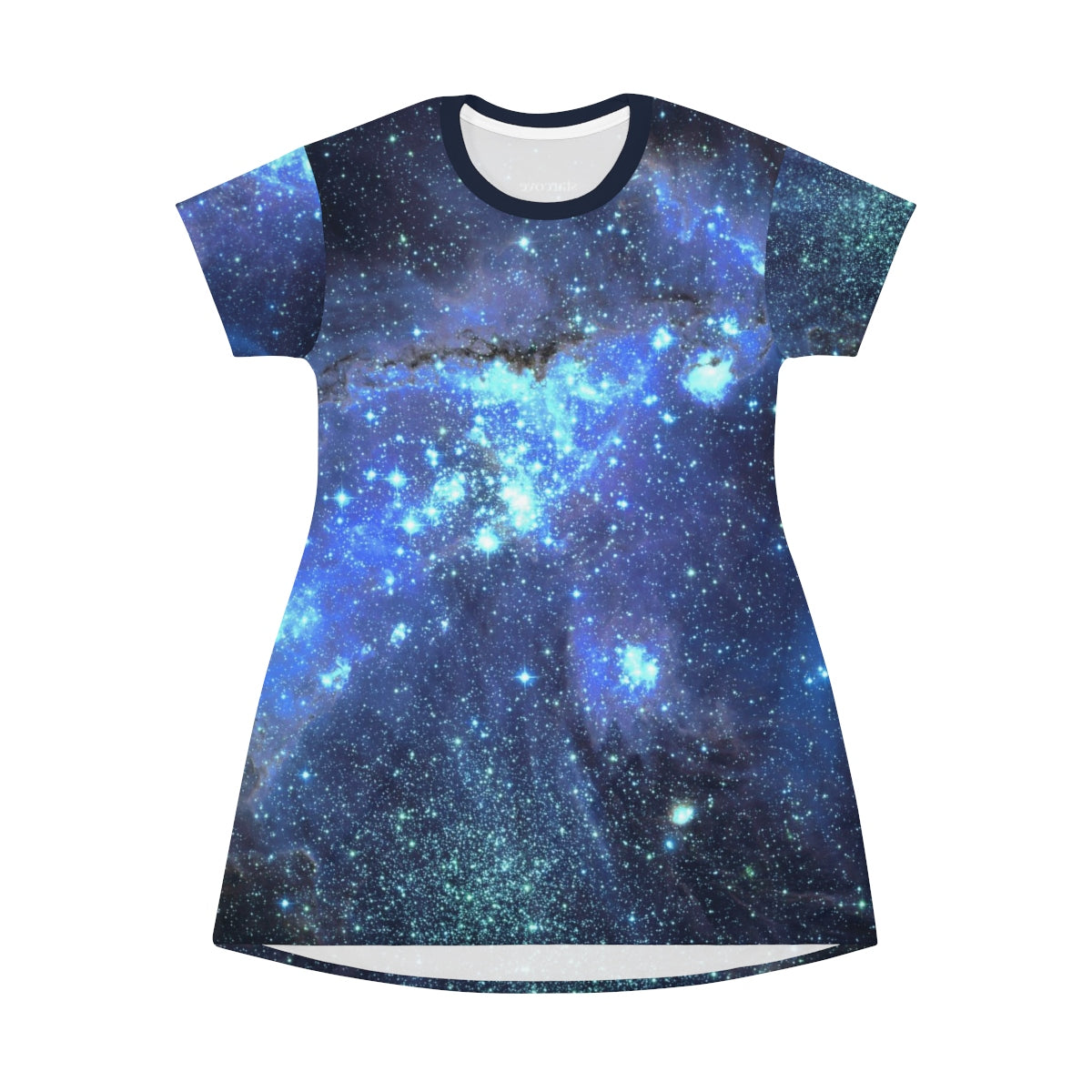 Space Galaxy T-shirt Dress, Blue Celestial Constellation Outer Space Star Print Festival Party Night Sky Casual Summer Cover Up Dress Starcove Fashion