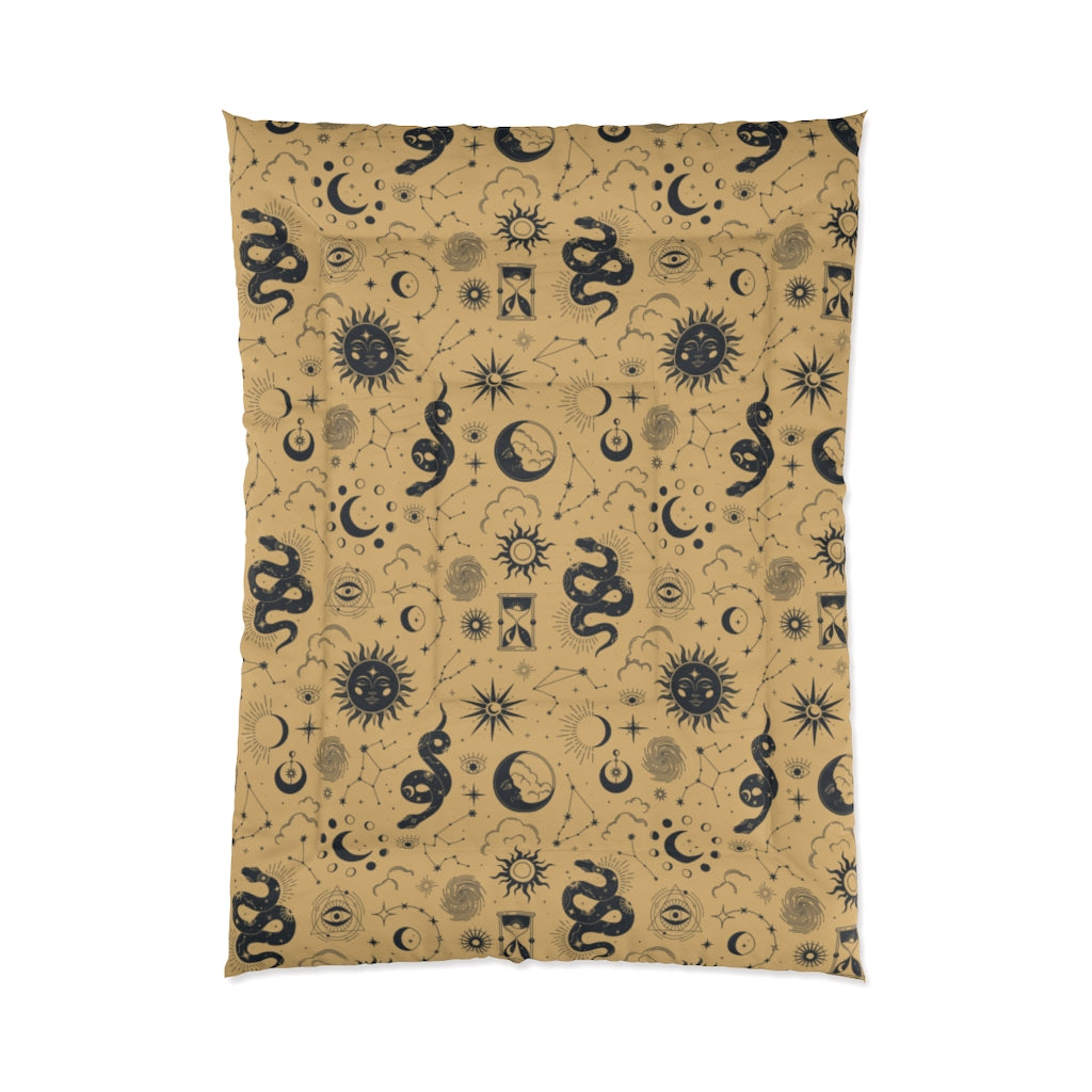 Mystical Moon Pattern Bed Comforter, Sun Stars King Queen Twin Single Full Size Cool Luxury Quilted Blanket Bedding Decor Bedroom Starcove Fashion