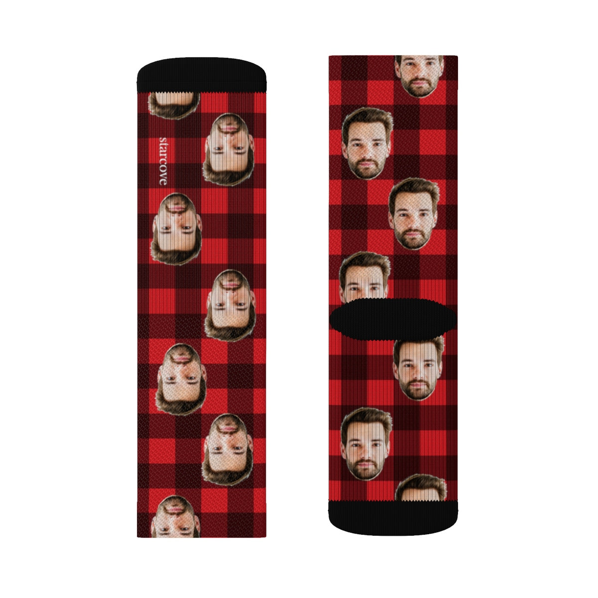 Custom Face Socks, Photo Red Buffalo Plaid 3D Printed Sublimation Check Lumberjack Women Men Fun Cool Funky Casual Unique Socks Starcove Fashion