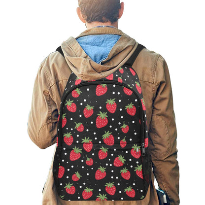 Strawberry Backpack, Red Fruit Black Print Men Women Kids Gift Him Her School College Waterproof Side Mesh Pockets Aesthetic Bag