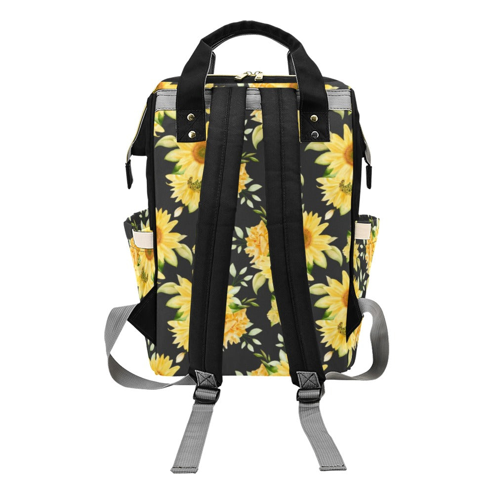 Sunflower Diaper Bag Backpack, Yellow Flowers Baby Boy Girl Waterproof Insulated Pockets Stylish Mom Dad Designer Men Women Multipurpose