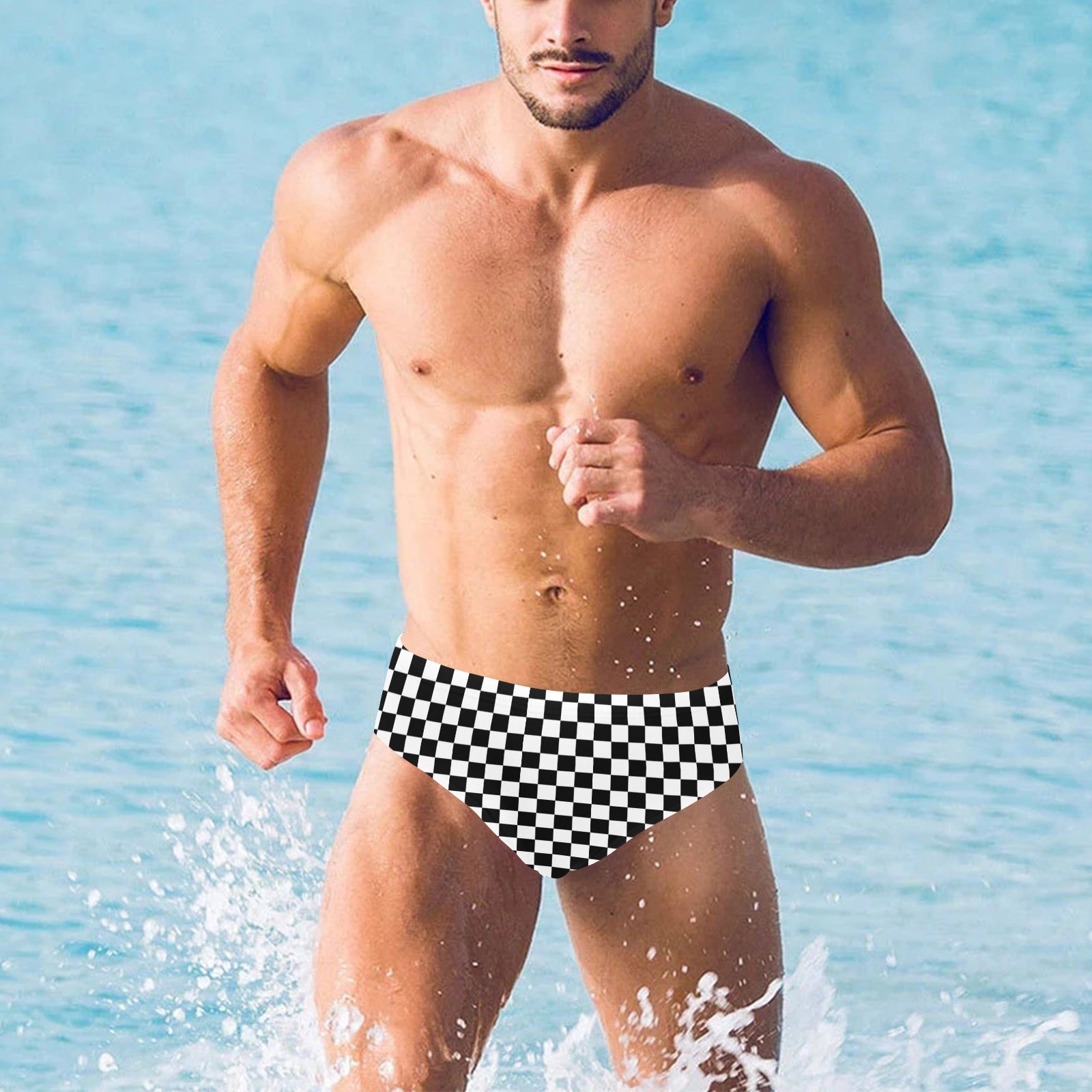 Checkered Men Swim Briefs, Black White Check Sexy 80s Swimwear Trunks Swimming Suit Swimsuit Low Rise Underwear Vintage Designer Bikini S Checkered Men Swim Briefs, Black White Check Sexy 80s Swimwear Trunks Swimming Suit Swimsuit Low Rise Underwear Vintage Designer Bikini S