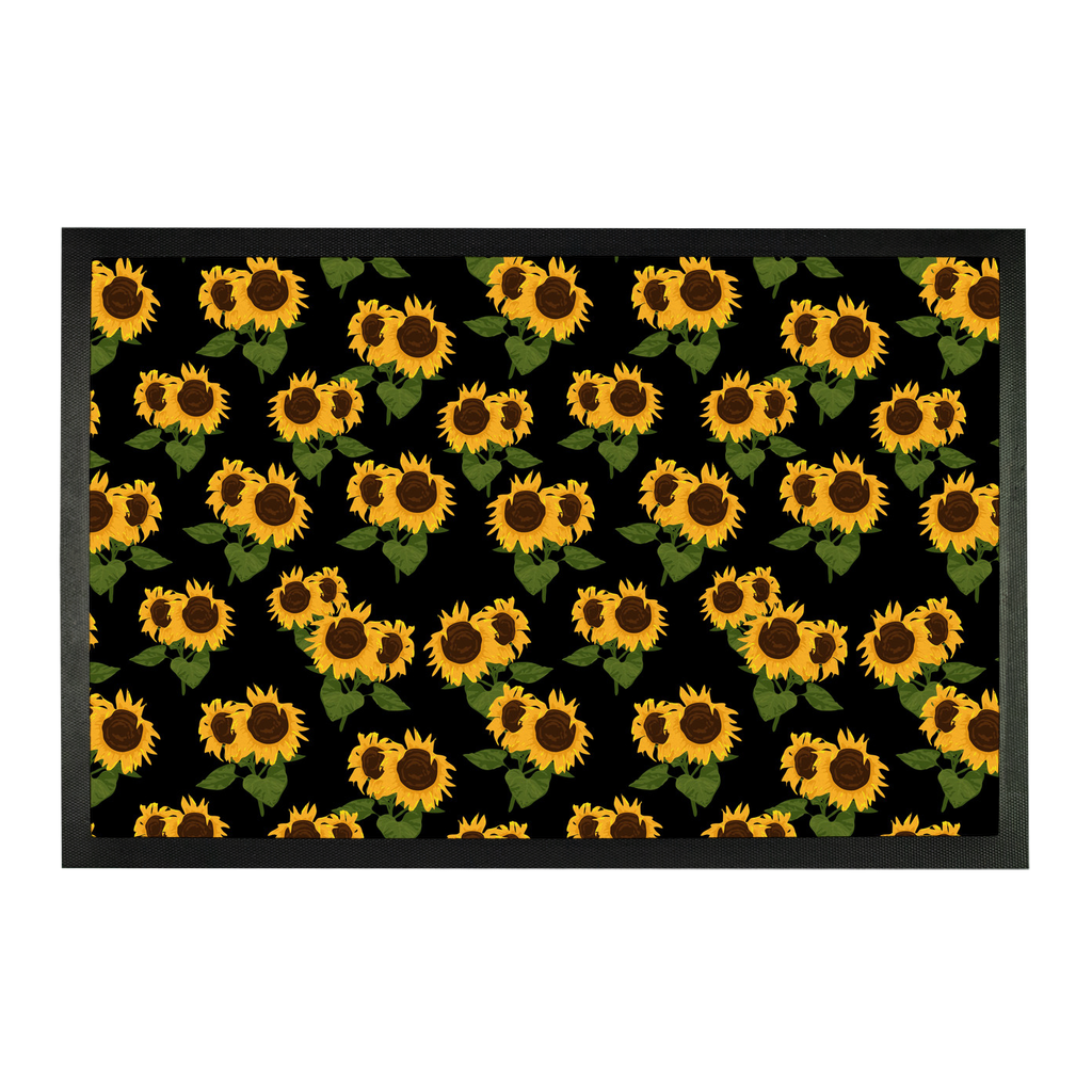 Sunflower Doormat, Full Color Print Yellow Flowers Floral Black Pattern Sublimation Floor Front Door House Warming Gift Welcome Mat Starcove Fashion