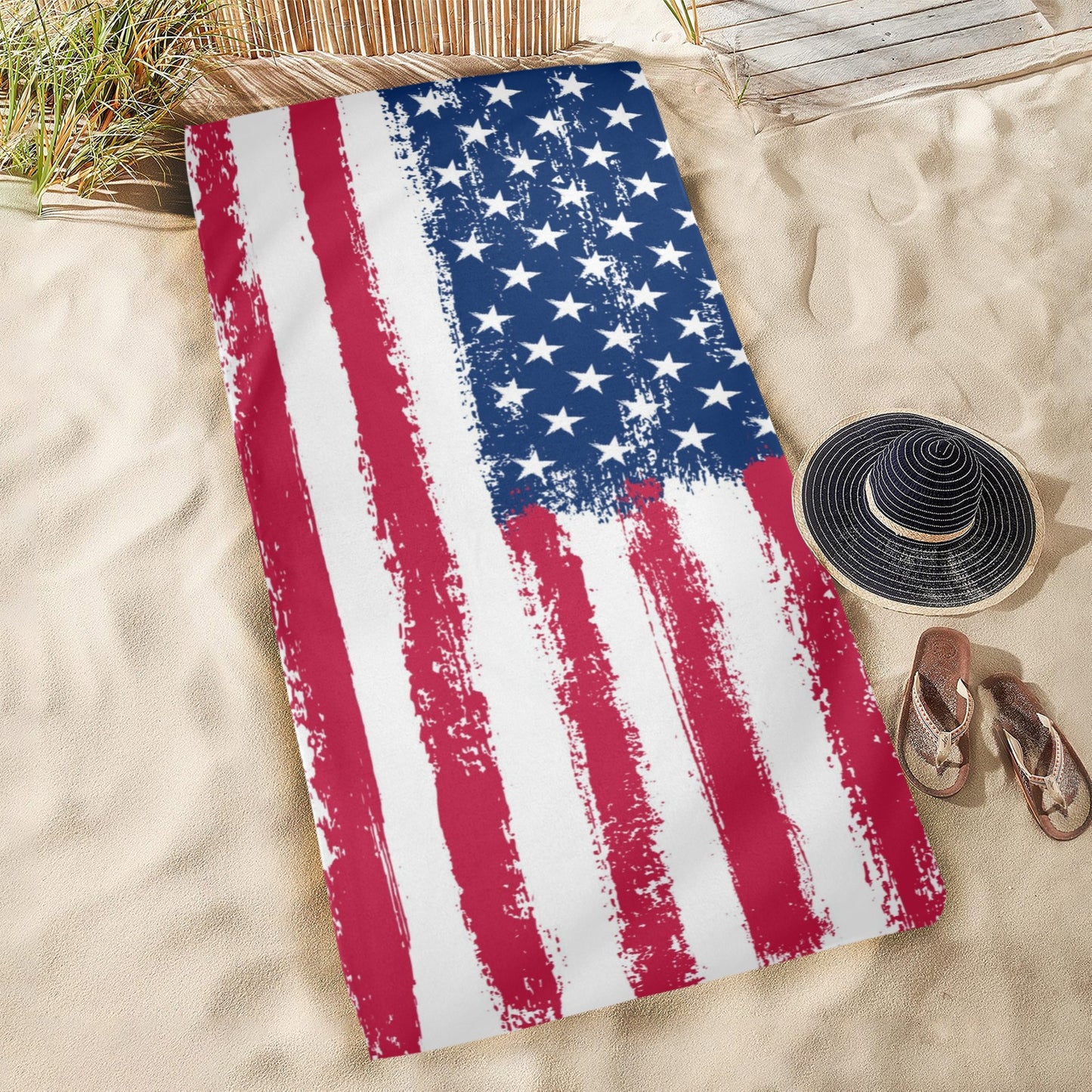 American Flag Oversized Beach Towel, USA Red White Blue Stars Stripes Pool Microfiber Large Swim Quick Dry Designer Men Women XL Cotton Starcove Fashion