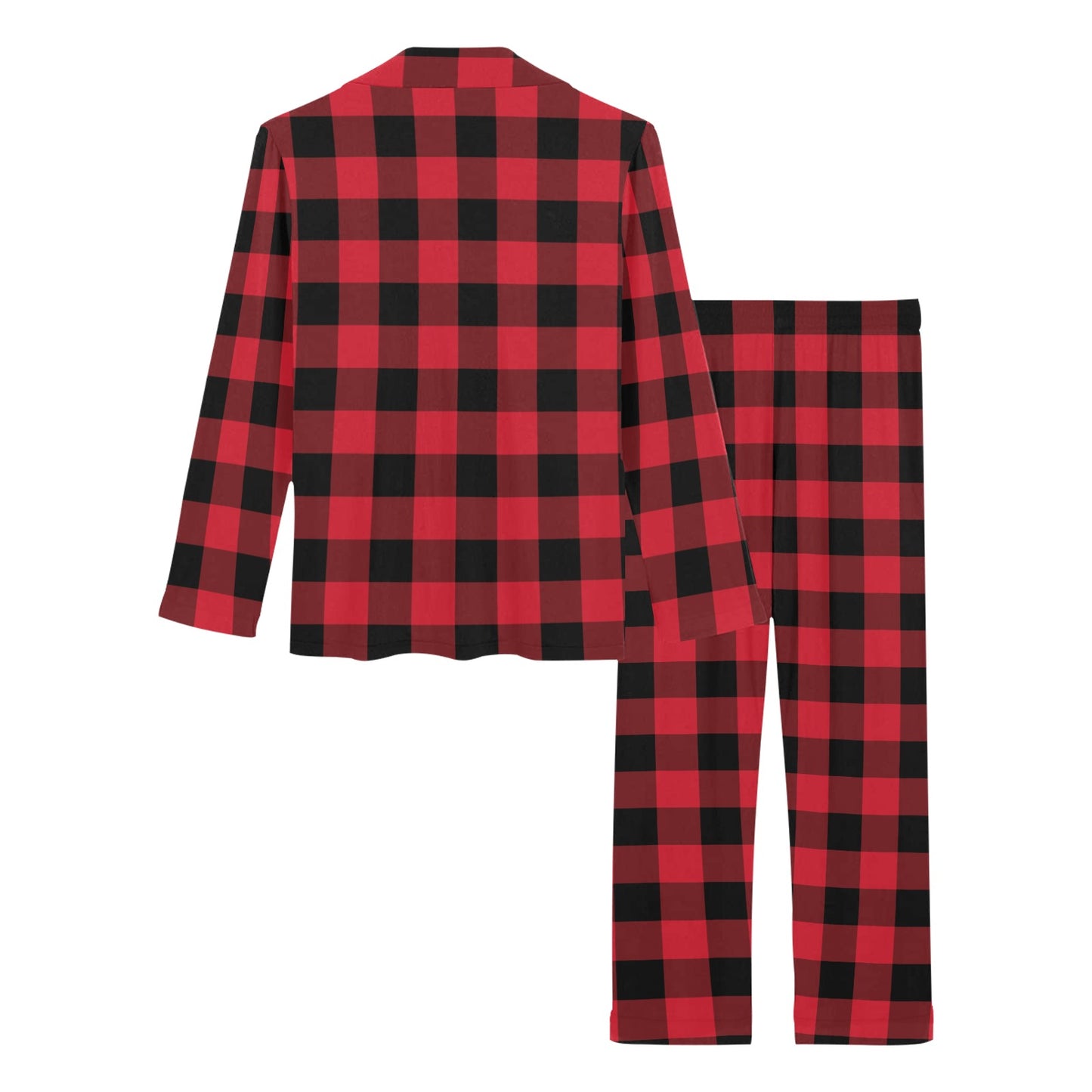Red Buffalo Plaid Women Pajama Set, 2 Piece Pants Top PJ Checkered Winter Christmas Holiday Plaid Xmas Check Cozy Sleep Sleepwear Gift - Starcove Fashion