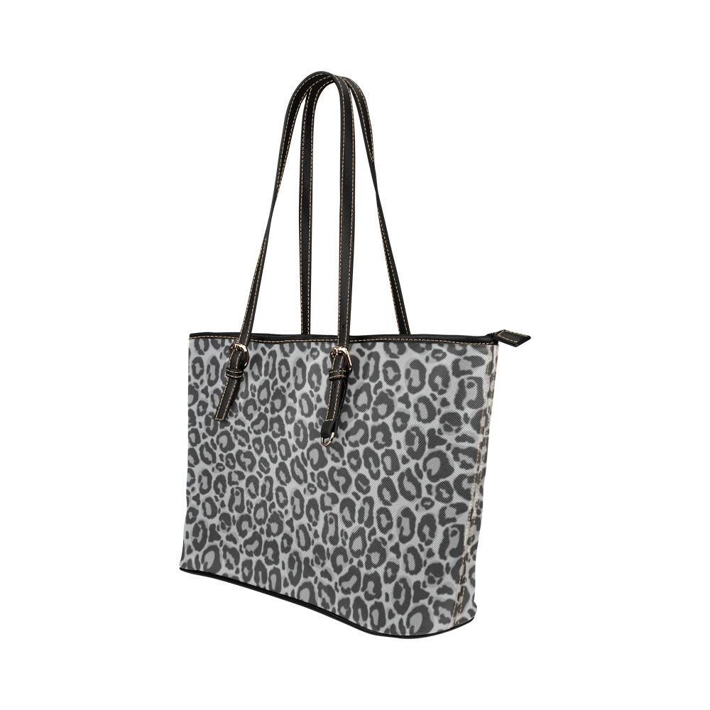 Grey Leopard Tote Bag Purse, Animal Print Cheetah Print Handbag Women High Grade Leather Zip Top Small Large Designer Handmade Shoulder Starcove Fashion