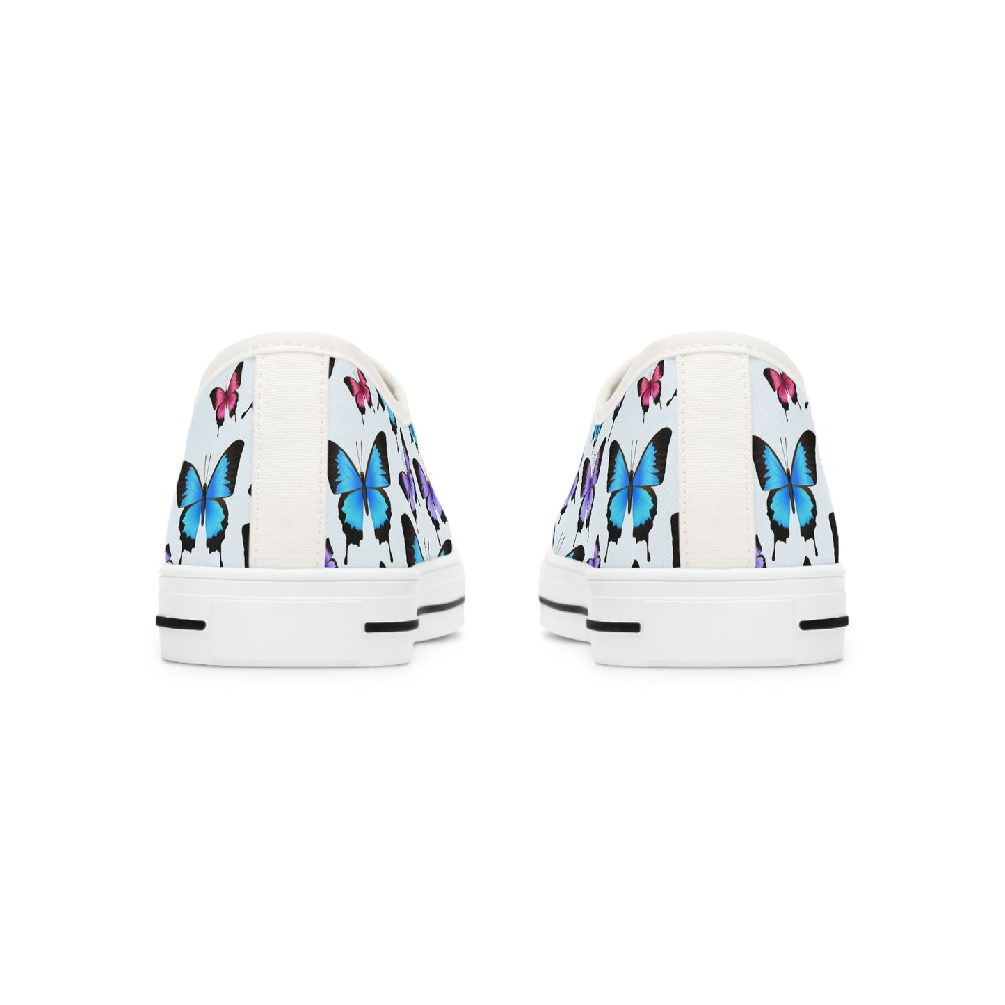 Butterfly Women Shoes, Monarch Blue Sneakers Canvas White Low Top Lace Up Custom Girls Aesthetic Flat Shoes Starcove Fashion
