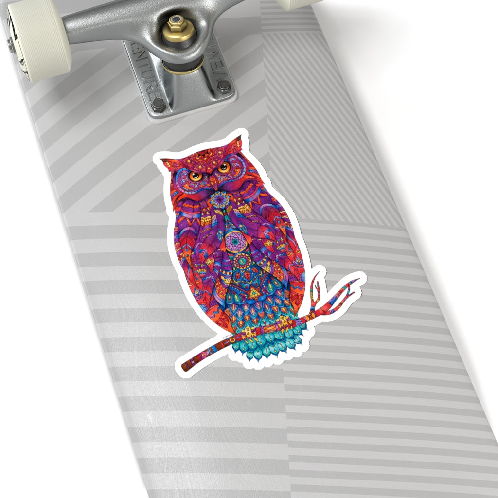 Ornate Owl Sticker, Bird Art Animal Red Laptop Decal Vinyl Cute Waterbottle Tumbler Car Bumper Aesthetic Label Wall Mural Starcove Fashion