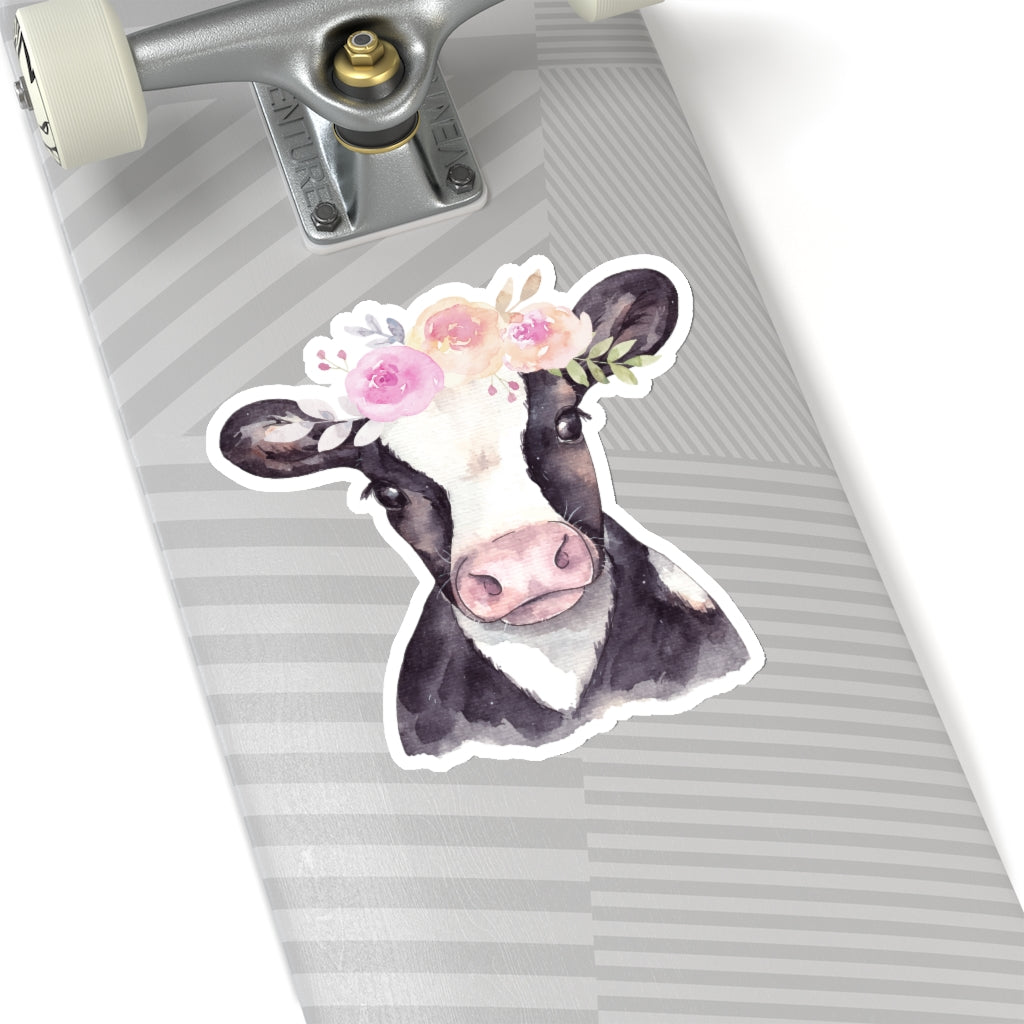 Cow Flowers Sticker, Watercolor Farm Floral Animal Laptop Decal Vinyl Cute Waterbottle Tumbler Car Waterproof Aesthetic Die Cut Wall Mural Starcove Fashion