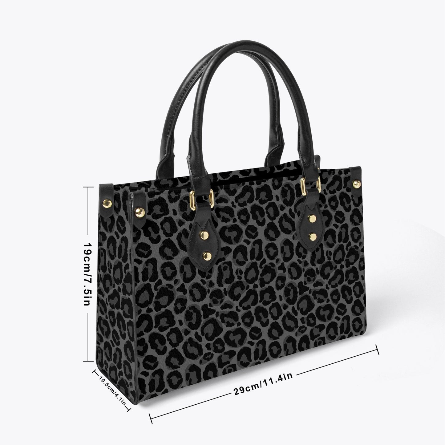 Black Leopard Tote Bag Purse, Cheetah Grey Print Top Handle Handbag Women Vegan Vegan Leather Zip Top Designer Handmade Work Bag Starcove Fashion