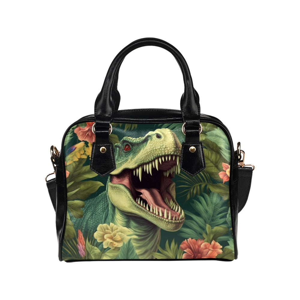 Dinosaur Purse, Dino T-rex Tropical Pattern Cute Small Shoulder Zip Bag Vegan Leather Women Ladies Designer Handbag Crossbody Starcove Fashion