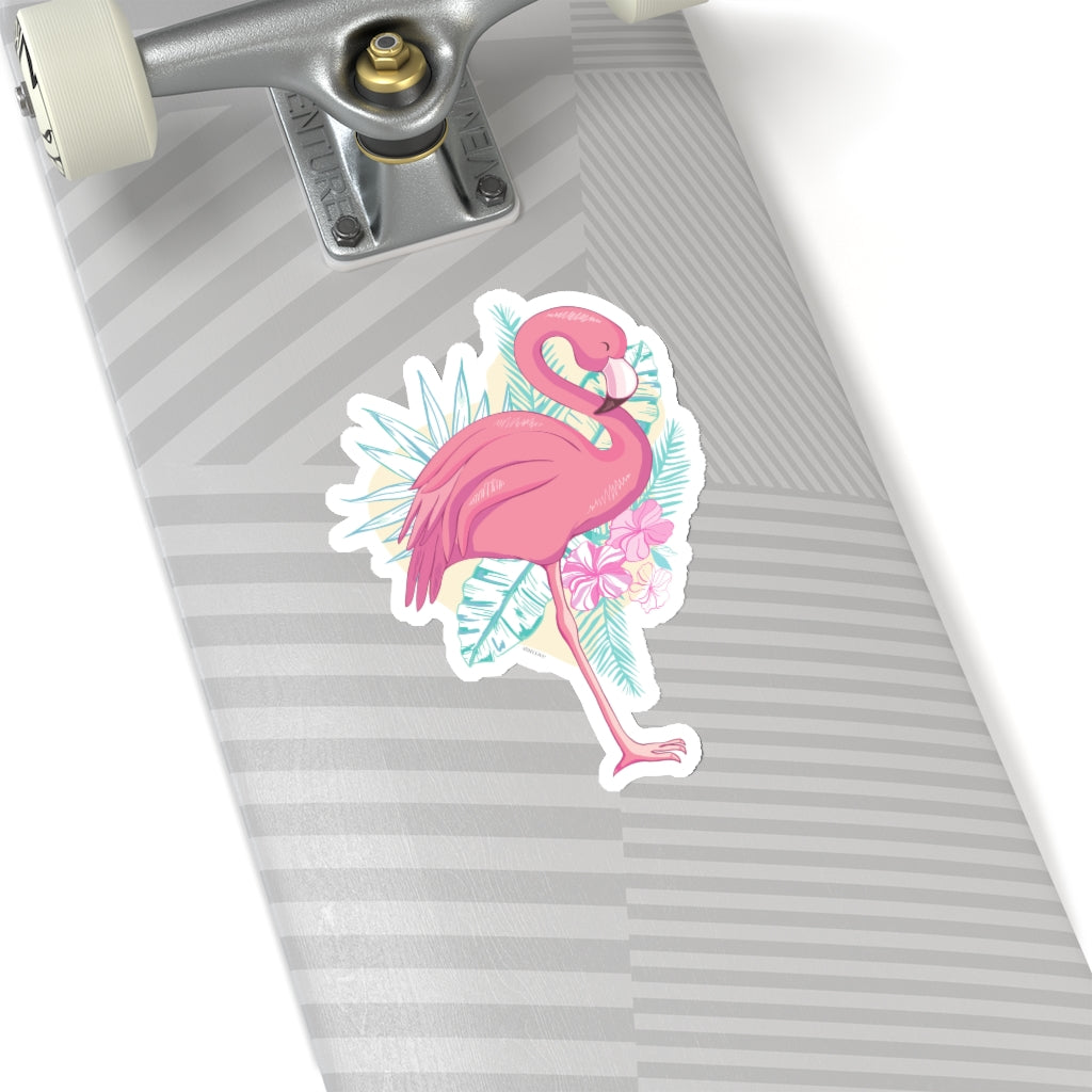 Pink Flamingo Sticker, Tropical flowers Laptop Decal Vinyl Cute Waterbottle Tumbler Car Bumper Aesthetic Die Cut Wall Mural Starcove Fashion