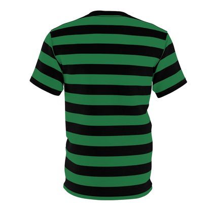 Black and Green Striped Men T Shirt, Vintage Bold Horizontal Stripes 90s Unisex Designer Crewneck Short Sleeve Tee Starcove Fashion