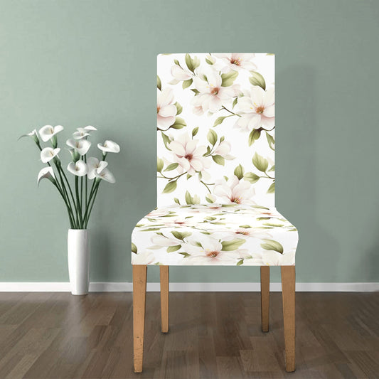Floral Dining Chair Seat Covers, Pink White Cream Flowers Watercolor Stretch Slipcover Furniture Dining Kitchen Room Stool Home Decor