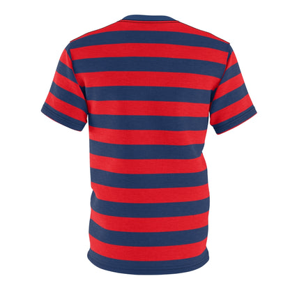 Red and Blue Striped Men T Shirt, Navy Blue Vintage Wide Horizontal Stripes 90s Adult Unisex Designer Crewneck Tee Gifts Starcove Fashion