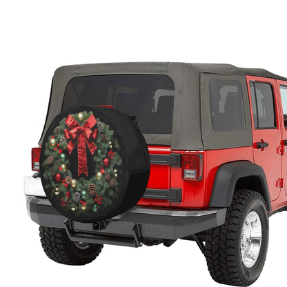 Christmas Wreath Spare Rear Tire Cover, Xmas Black Wheel Auto Back Up Camera Hole Unique Design Men Women Back RV Trailer
