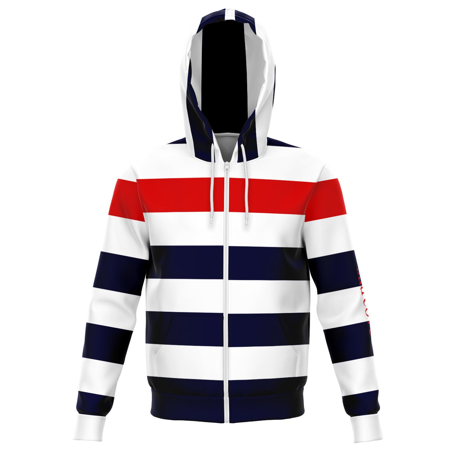 Starcove Red Blue White Stripes Zip Up Hoodie, Striped Front Zipper Pocket Men Women Unisex Adult Aesthetic Graphic Cotton Hooded Sweatshirt Xs