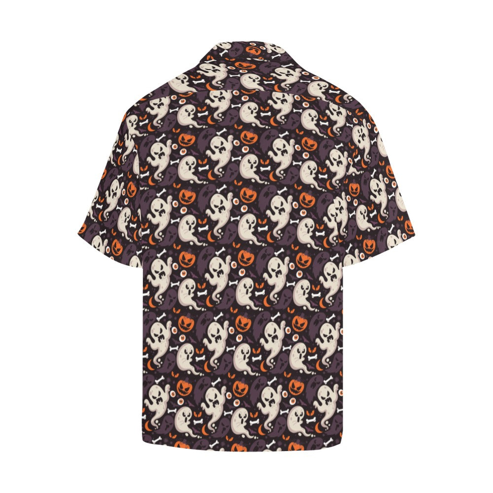 Halloween Men Hawaiian shirt, Ghost Pumpkin Scary Trick Treat Print Vintage Retro Summer Hawaii Aloha Beach Plus Size Button Up Shirt Starcove Fashion