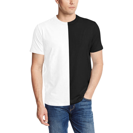 Half Black Half White TShirt, Color Block Split 2 Two Tone Combo Print Designer Lightweight Crewneck Men Women Tee Top Short Sleeve Shirt