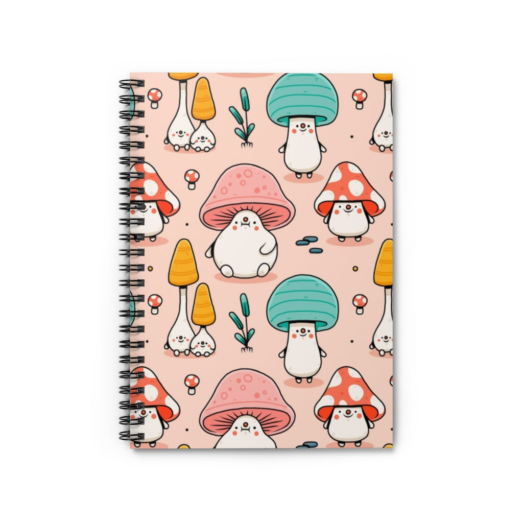 Mushroom Pink Blue Spiral Notebook, cute Pattern Design Journal Traveler Notepad Ruled Line Book Paper Pad Work Aesthetic Gift Starcove Fashion