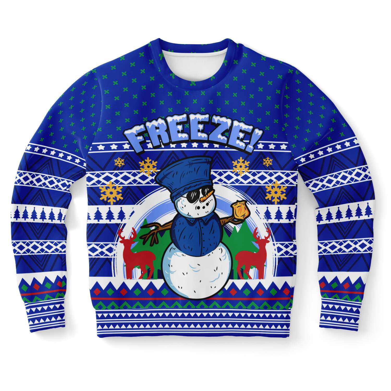 Snowman Ugly Christmas Sweater, Blue Police Freeze Snow Funny