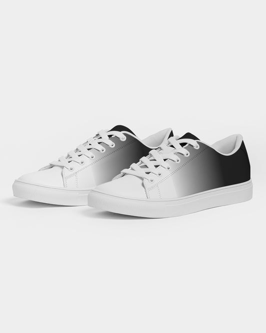Black White Ombre Men Vegan Leather Lace Up Sneaker, Tie Dye Gradient Faux Leather Designer Breathable Low Top Shoe Starcove Fashion
