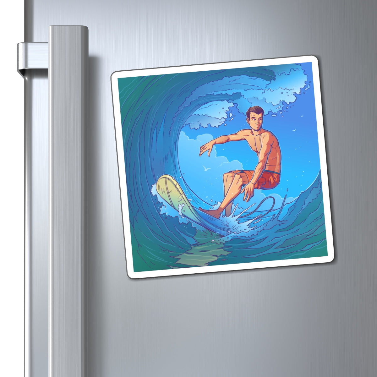 Surf Magnet, Surfing Beach Sea Wave Man Surfboard Watercolor Ride Fridge Locker Refrigerator Car Magnets Starcove Fashion