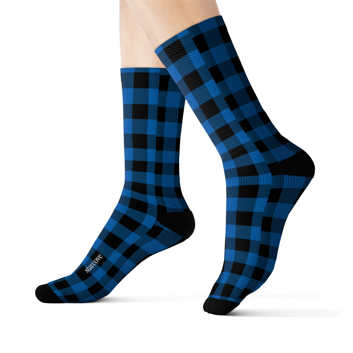 Blue Buffalo Plaid Socks, 3D Printed Sublimation black Check Lumberjack Women Men Fun Cool Funky Casual Cute Unique Socks Starcove Fashion