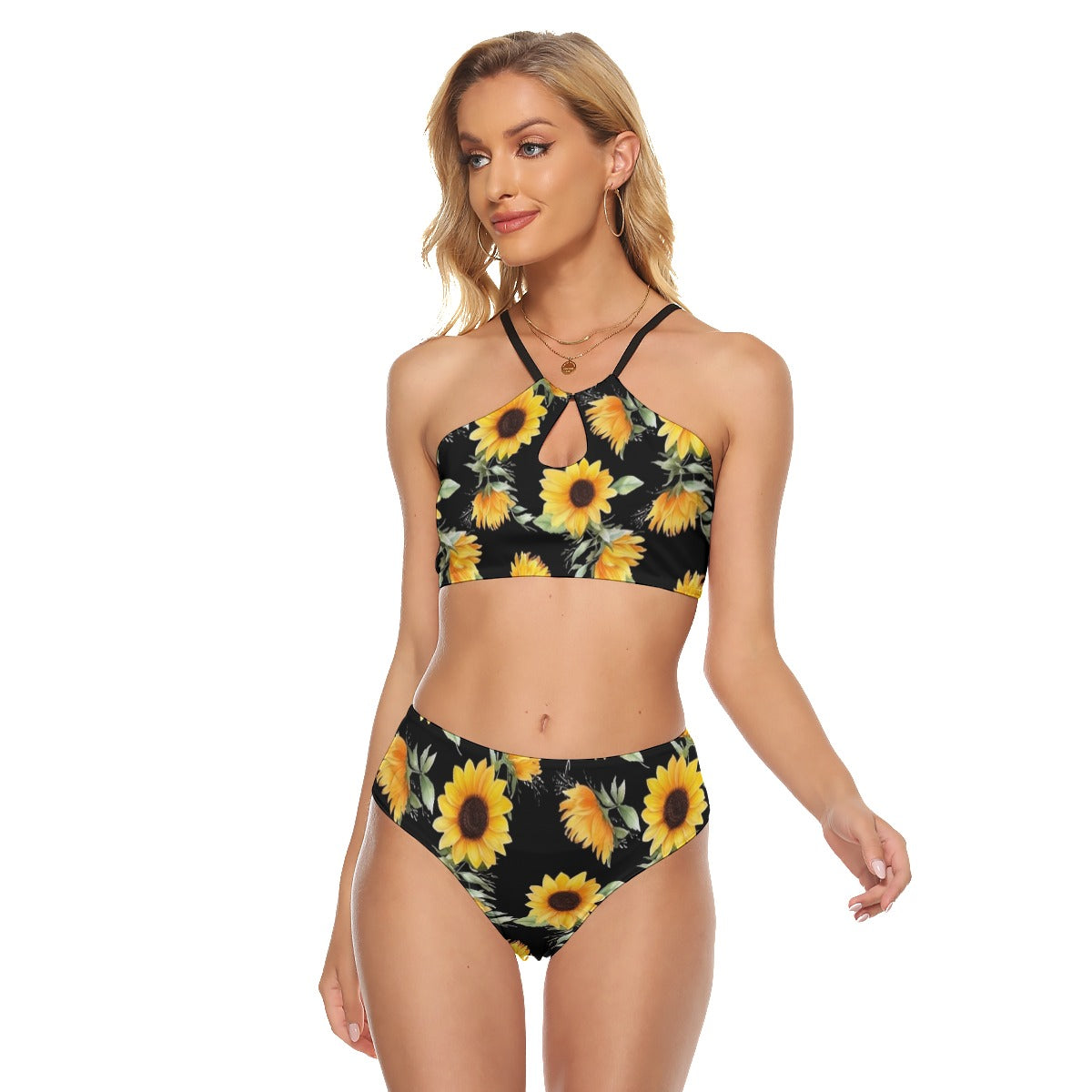 Sunflower Women Cami Keyhole Bikini Set, Black Cheeky Bottom Bandeau Sexy  String Two Piece Swimsuit – Starcove Fashion
