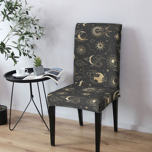 Sun Moon Stars Dining Chair Seat Covers, Constellation Space Black Stretch Slipcover Back Furniture Dining Living Room Home Decor Modern Starcove Fashion