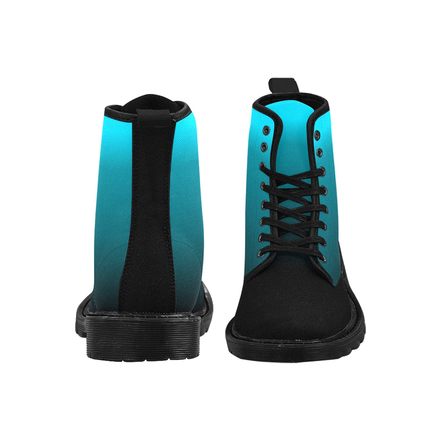 Black Blue Ombre Women's Combat Boots, Gradient Dip Tie Dye Vegan Canvas Lace Up Shoes Print Army Ankle Winter Punk Casual Custom Gift Starcove Fashion