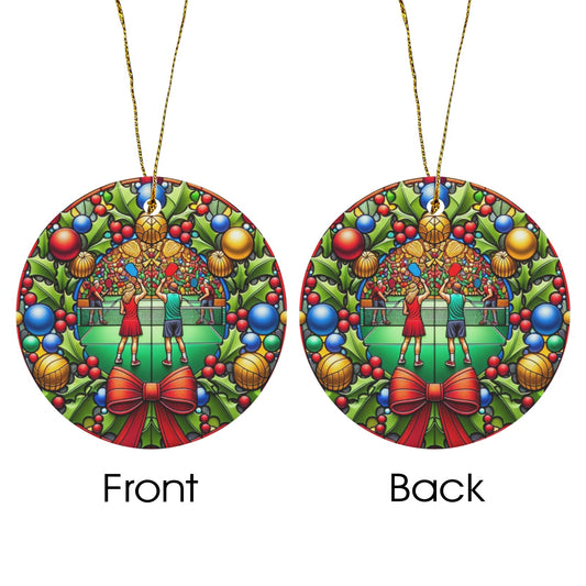 Pickleball Ceramic Ornaments, Sports Stained Glass Print Cute Christmas Tree Xmas Decor Decorations Wreath Holiday Ribbon Unique