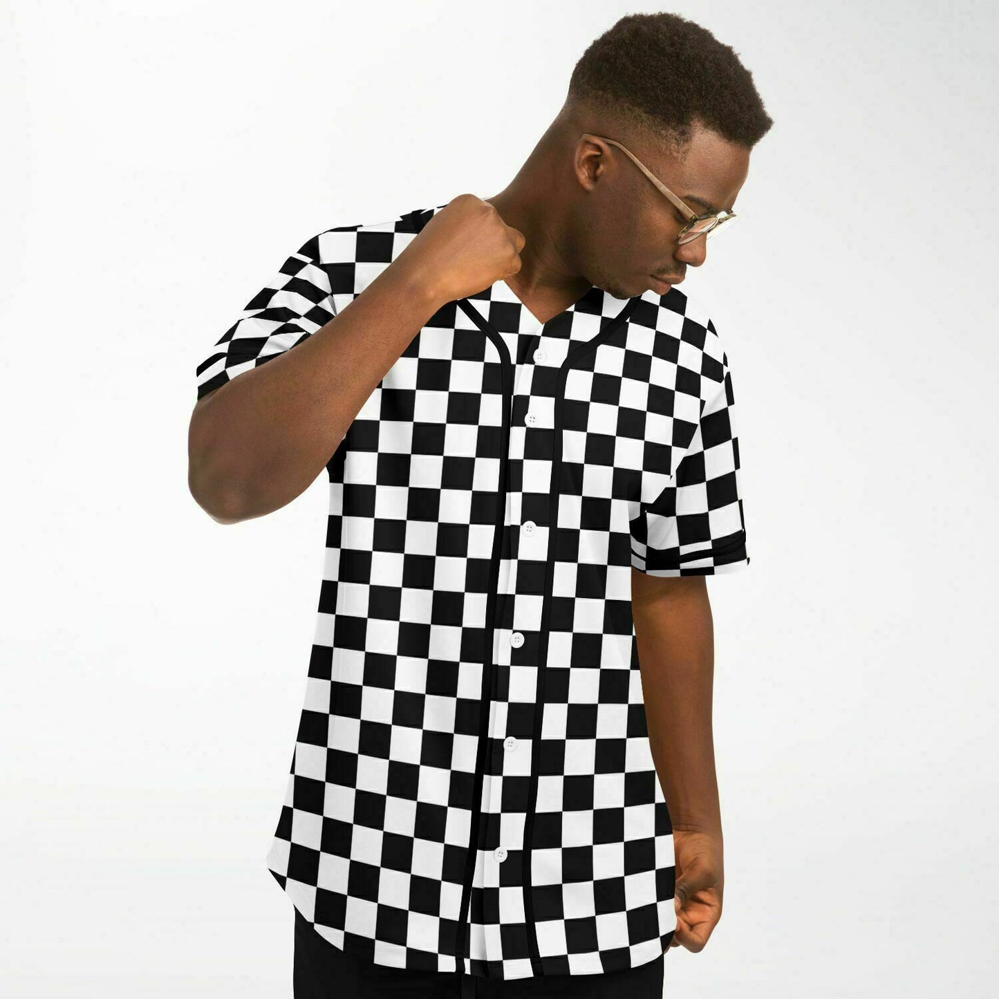 Checkered Baseball Jersey Shirt, Black White Check Men Women Unisex Vintage Season Coach Player Moisture Wicking Tshirt Starcove Fashion