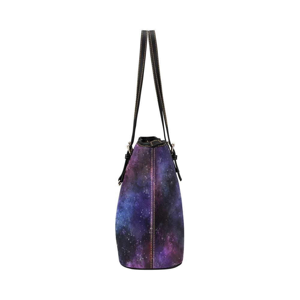 Galaxy Space Tote Bag Purse, Purple Stars Print Handbag Women High Grade Vegan Leather Zip Top Small Large Designer Handmade Shoulder Starcove Fashion
