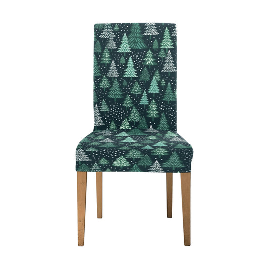 Green Christmas Trees Dining Chair Seat Covers, Xmas Stretch Slipcover Furniture Dining Living Room Home Decor Modern