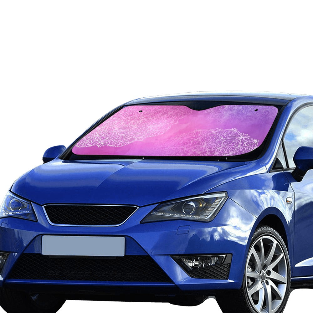 Purple Mandala Windshield Sun Shade, Pink Boho Bohemian Car Accessories Auto Cover Protector Window Visor Screen Decor 55" x 29.53"