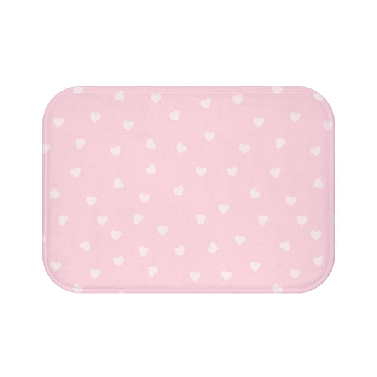 Pink Hearts Bath Mat, Pastel Red Cute Shower Microfiber Bathroom Decor Non Slip Floor Memory Foam Large Small Rug Starcove Fashion