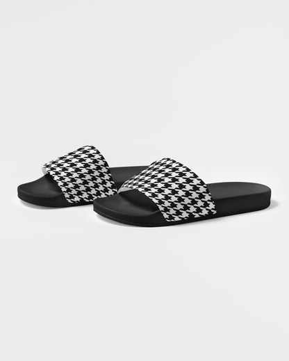 Houndstooth Black White Men Slides Sandals, Designer Shoe Boys Flat Wedge Slippers Vegan Casual Flip Flops Slip On Starcove Fashion