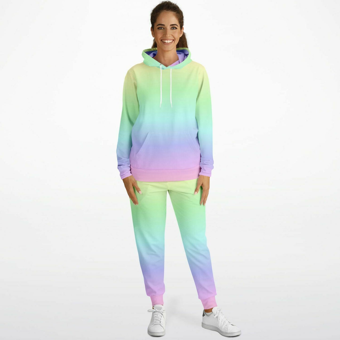 Pastel Rainbow Tie Dye Hoodie Jogger Sweat Set, Hooded Sweatshirt Sweatpants Women Men Kawaii Goth Ombre Sweatsuit Plus Size Matching Starcove Fashion