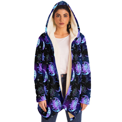 Sun Moon Hooded Cloak, Stars Purple Celestial Space Men Women Modern Winter Warm Mink Blanket with Pockets Starcove Fashion