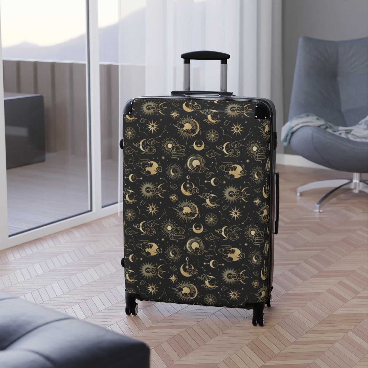 Moon Sun Suitcase Luggage, Constellation Celestial Carry On Cabin Travel Small Large Set Rolling Spinner Designer Hard Shell Wheels Case Starcove Fashion