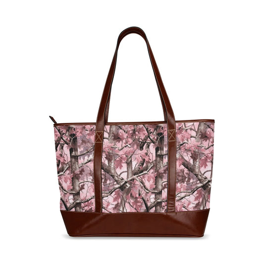 Pink Camo Canvas Tote Bag with Zipper, Real Camouflage Waterproof Pockets Print Beach Pool Designer Fabric Shoulder Handbag Women Purse - Starcove Fashion