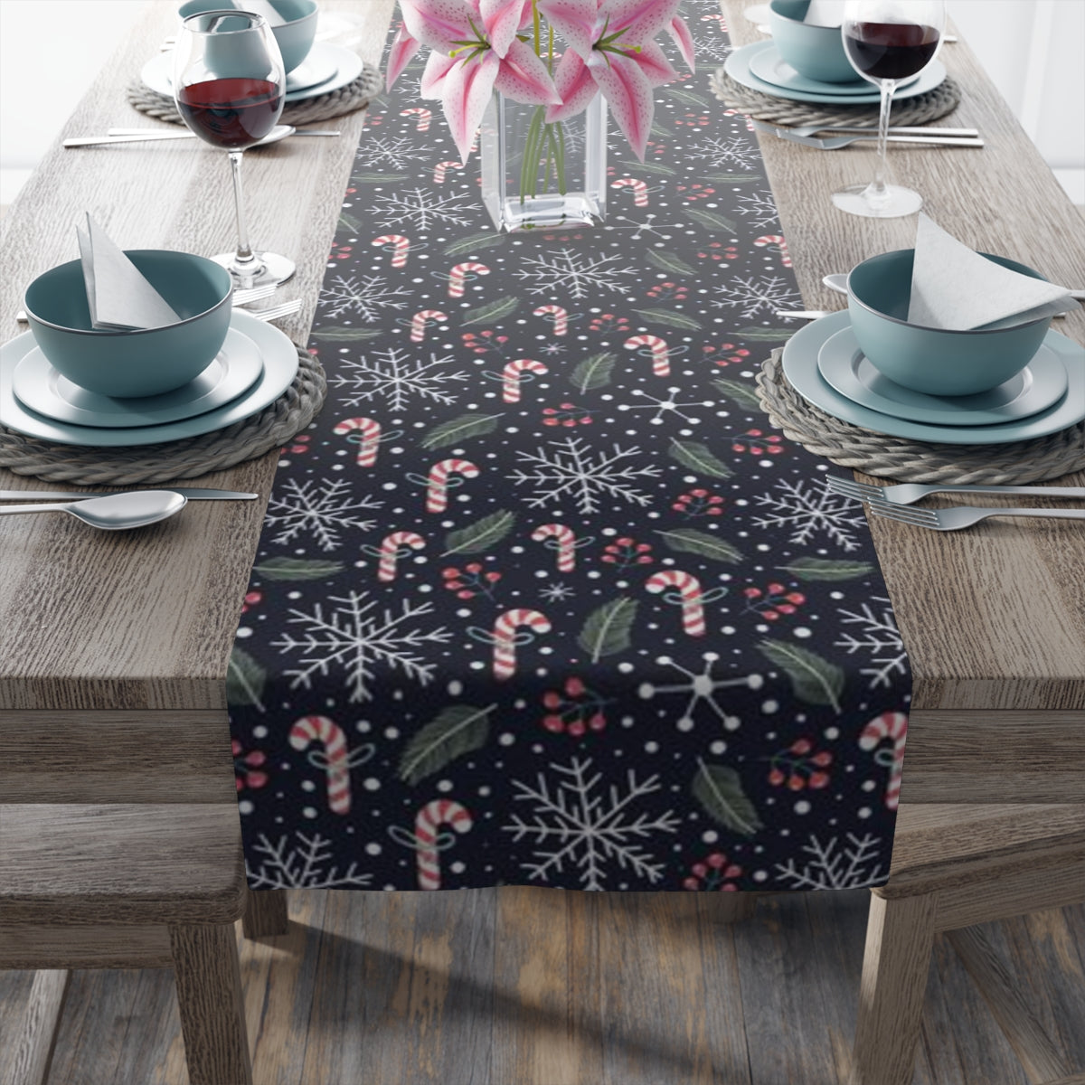 Christmas Table Runner, Snowflakes Candy Cane Holiday Xmas Festive Home Decor Decoration Theme Tablecloth Linen Starcove Fashion