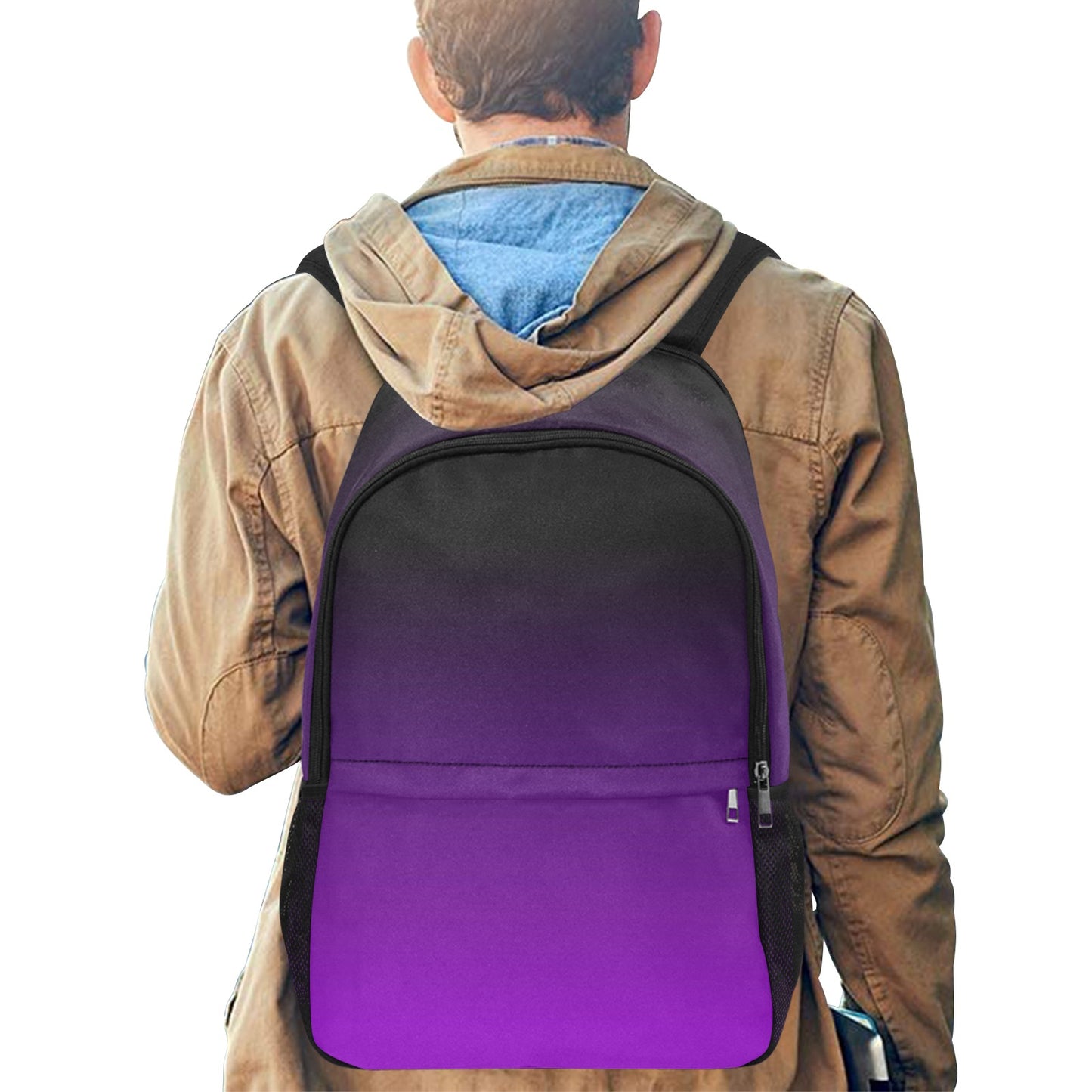 Black Purple Backpack, Ombre Gradient Tie dye Men Women Kids Gift Him Her School College Waterproof Side Mesh Pockets Aesthetic Bag Starcove Fashion