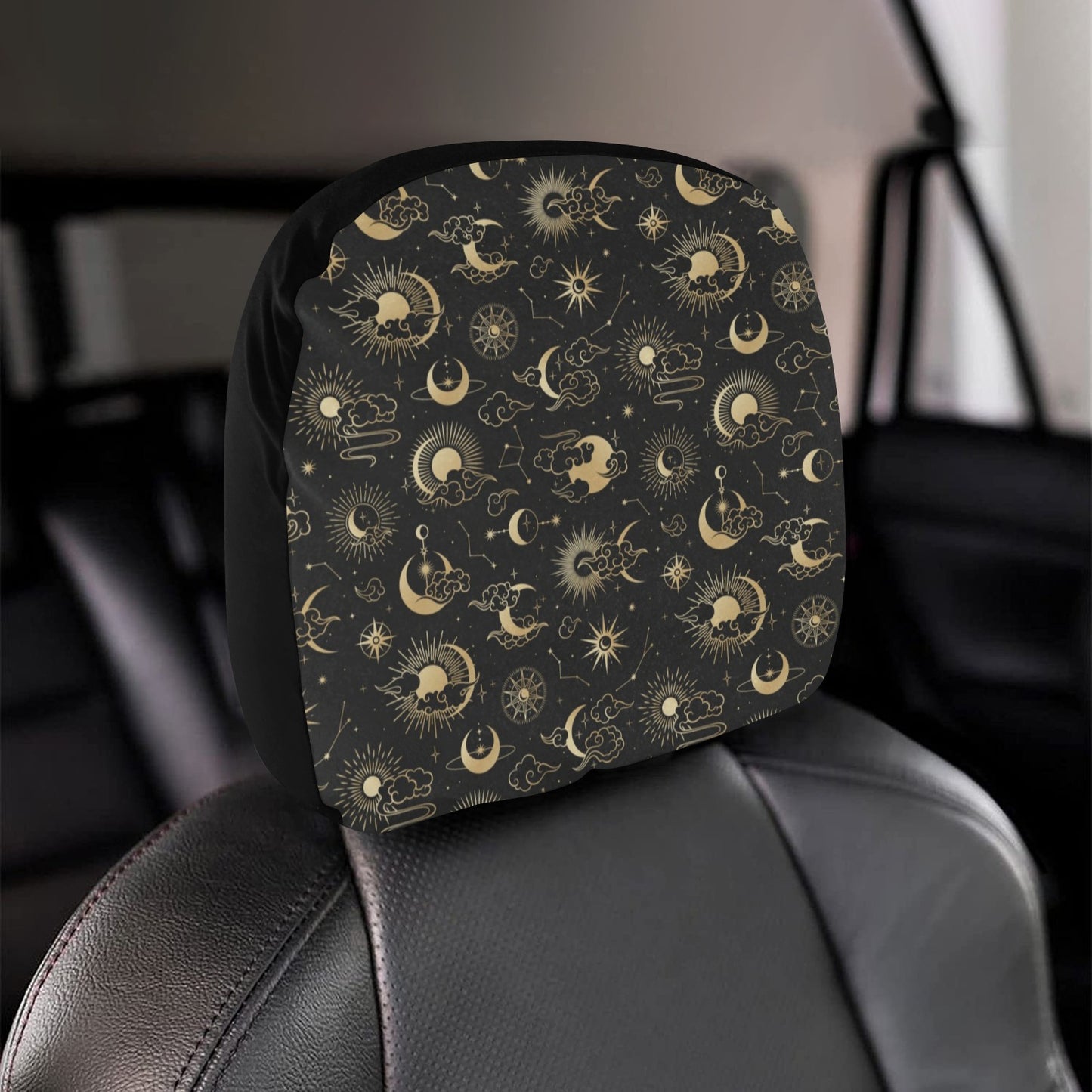 Sun Moon Stars Car Seat Headrest Cover (2pcs), Mystical Constellation Truck Suv Van Vehicle Auto Decoration Protector Black Aesthetic Starcove Fashion