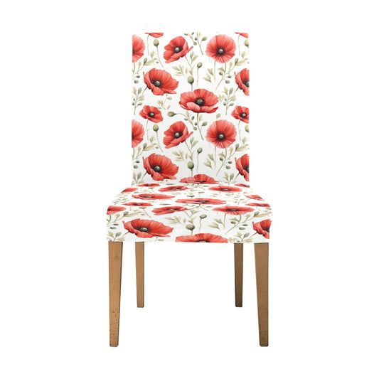 Red Poppy Dining Chair Seat Covers, Floral Flowers Stretch Slipcover Furniture Dining Room Party Banquet Home Decor Spandex