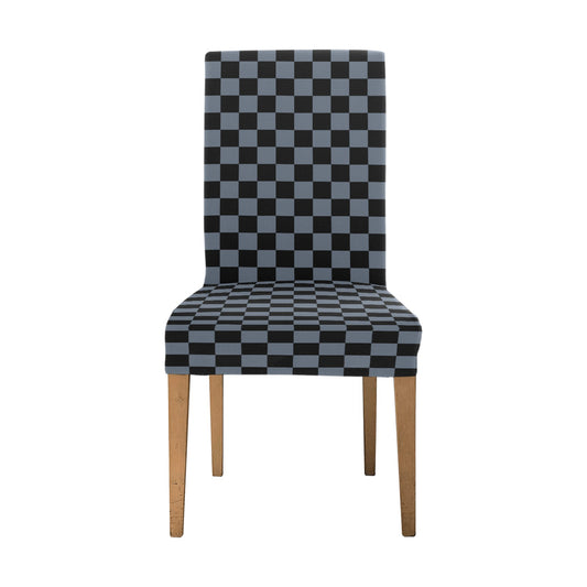 Checkered Dining Chair Seat Covers, Black Grey Check Checkerboard Stretch Slipcover Furniture Dining Room Home Decor
