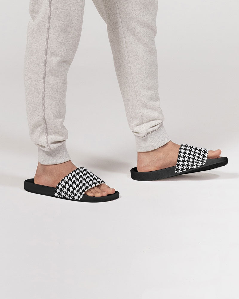 Houndstooth Black White Men Slides Sandals, Designer Shoe Boys Flat Wedge Slippers Vegan Casual Flip Flops Slip On Starcove Fashion